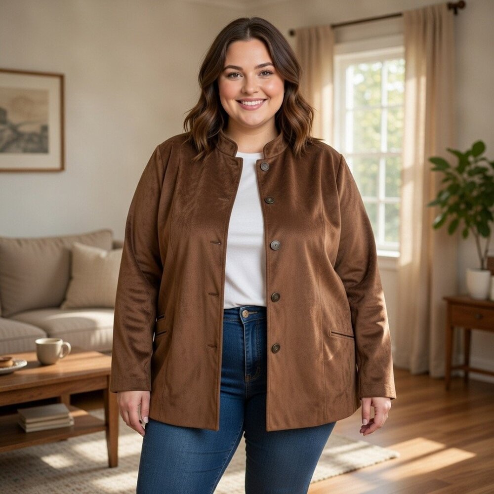 Soft Surroundings Women's Brown Faux Suede Overcoat, Size L/XL